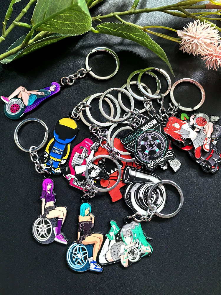 JDM Cute Girl Key Chain 3D Metal Zinc Alloy Keychain Holder Car Motorcycle Key Ring FOR Turbo Wheel GTI Pendant Auto Accessories