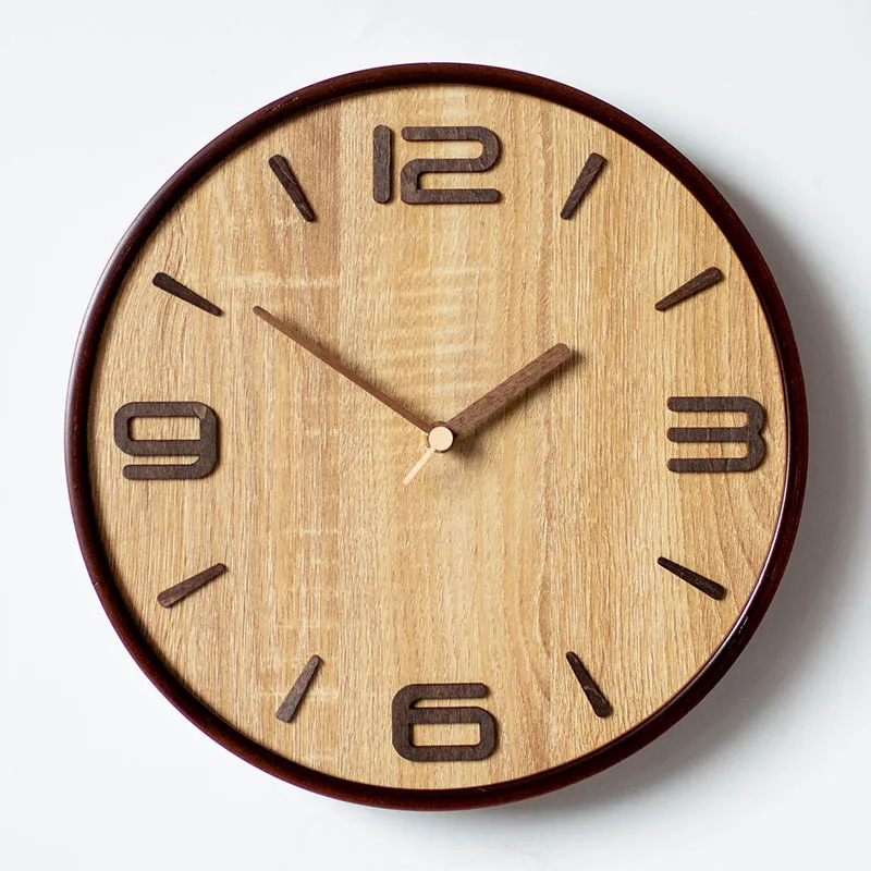 

13 Inch Log Style Solid Wood Wall Clock Japanese Style Living Room High-grade Modern Light Luxury Ins Style Simple Time Clock