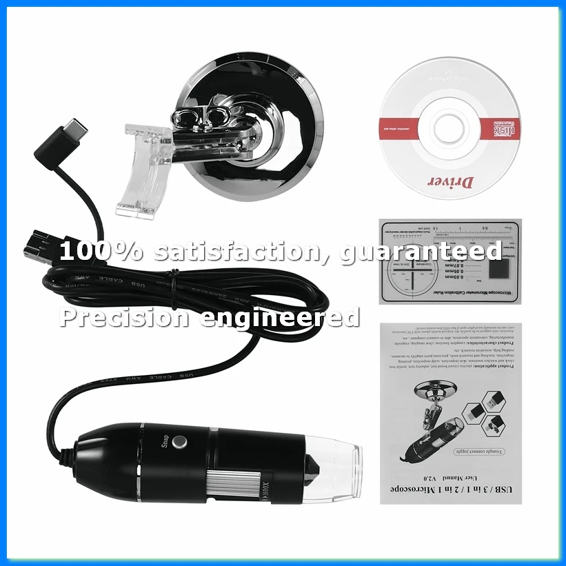 3 in 1 USB Digital Microscope, Endoscopic Camera, Adjustable Magnification with PC Bracket, 1600X-A63M