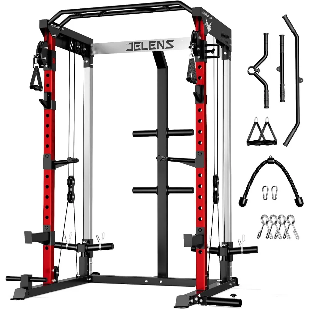 Power Cage, 2000LBS Multi-Function Power Rack with Independent Dual Pulley System, All-in-One Squat Rack for Cable Cr