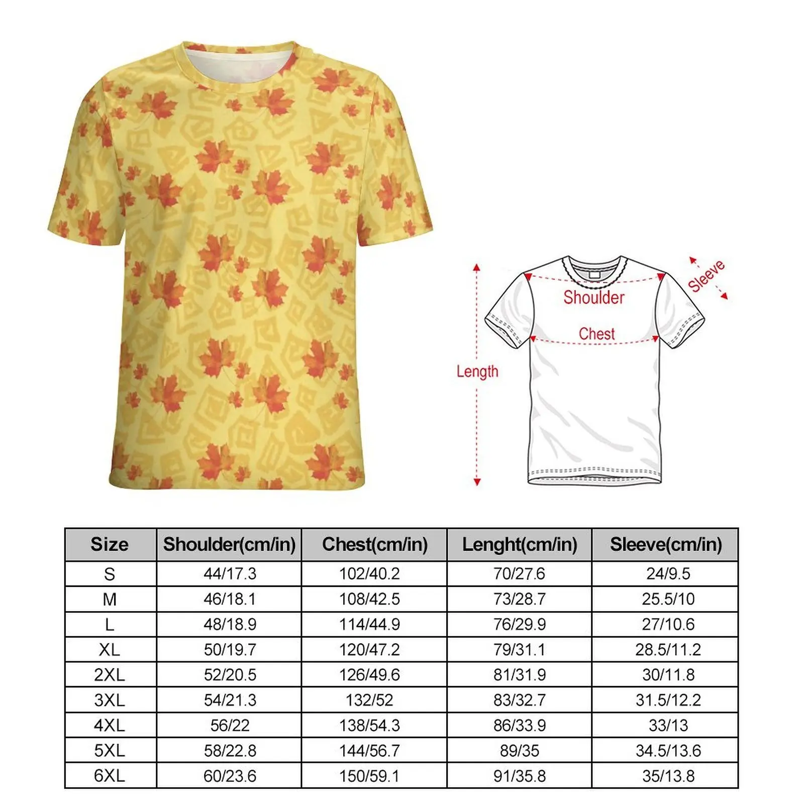 Fall Leaf T-Shirt Maple Leaves Print Trendy T Shirts Male Kawaii Tshirt Summer Short Sleeves Design Top Tees Plus Size