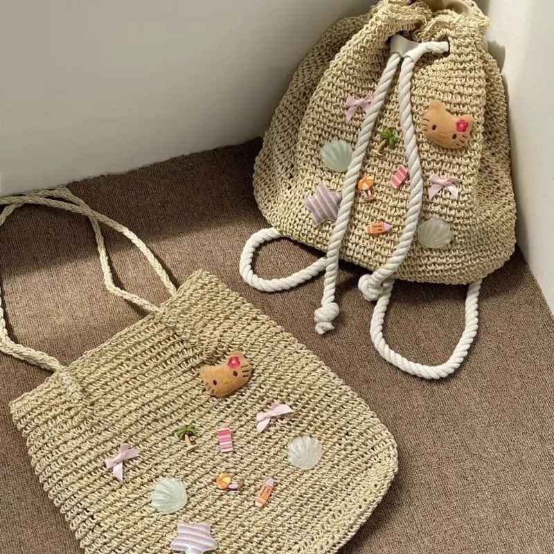 

Girly Heart Hello Kitty Anime Kawaii Sanrio Fashion Handbag Cute Kt Cat Beach Backpack Storage Bag Sweet Gifts for Girls