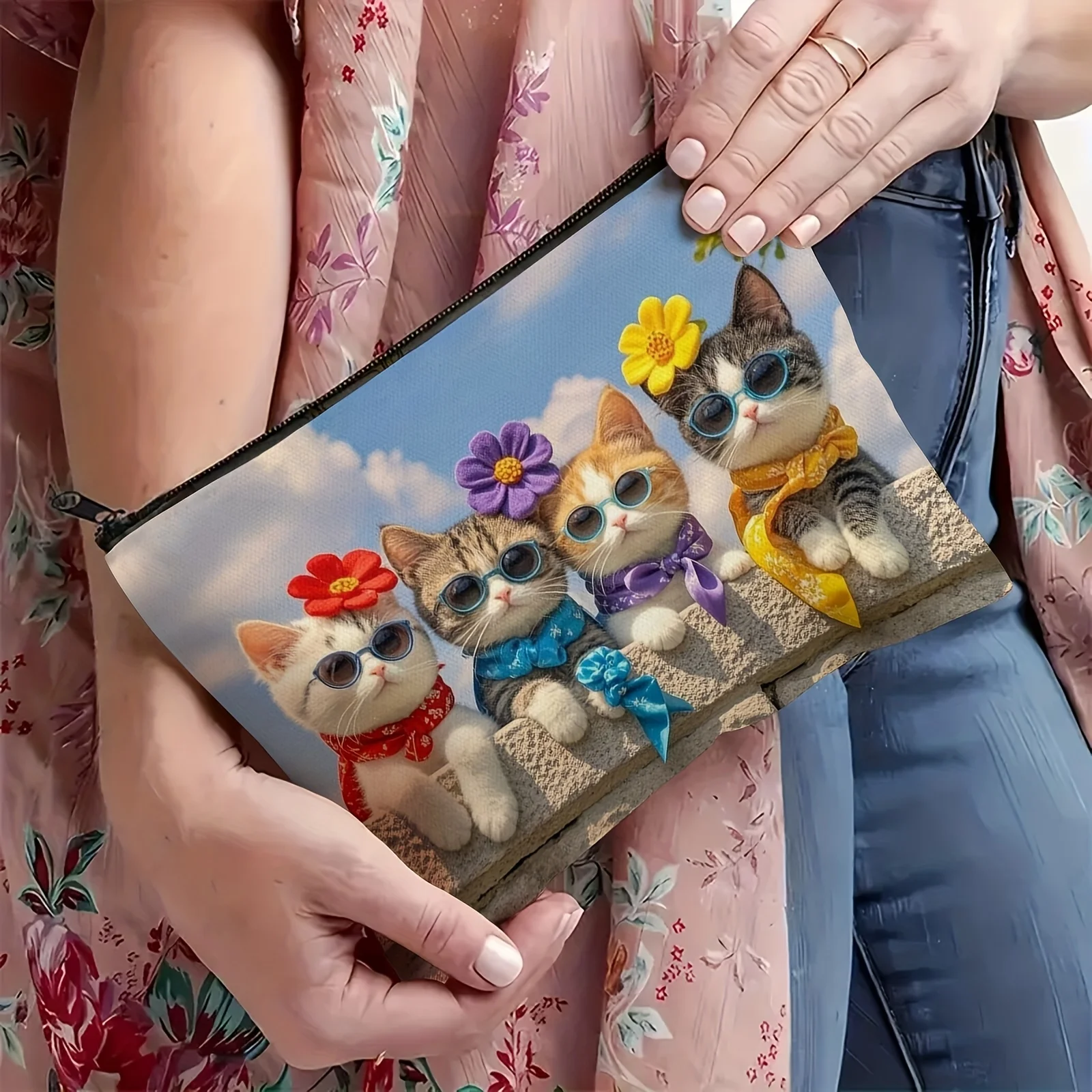 กระเป๋าแต่งหน้าแมว - กระเป๋าซิปมัลติฟังก์ชั่นน่ารักสำหรับผู้หญิง กระเป๋าเก็บเครื่องประดับ