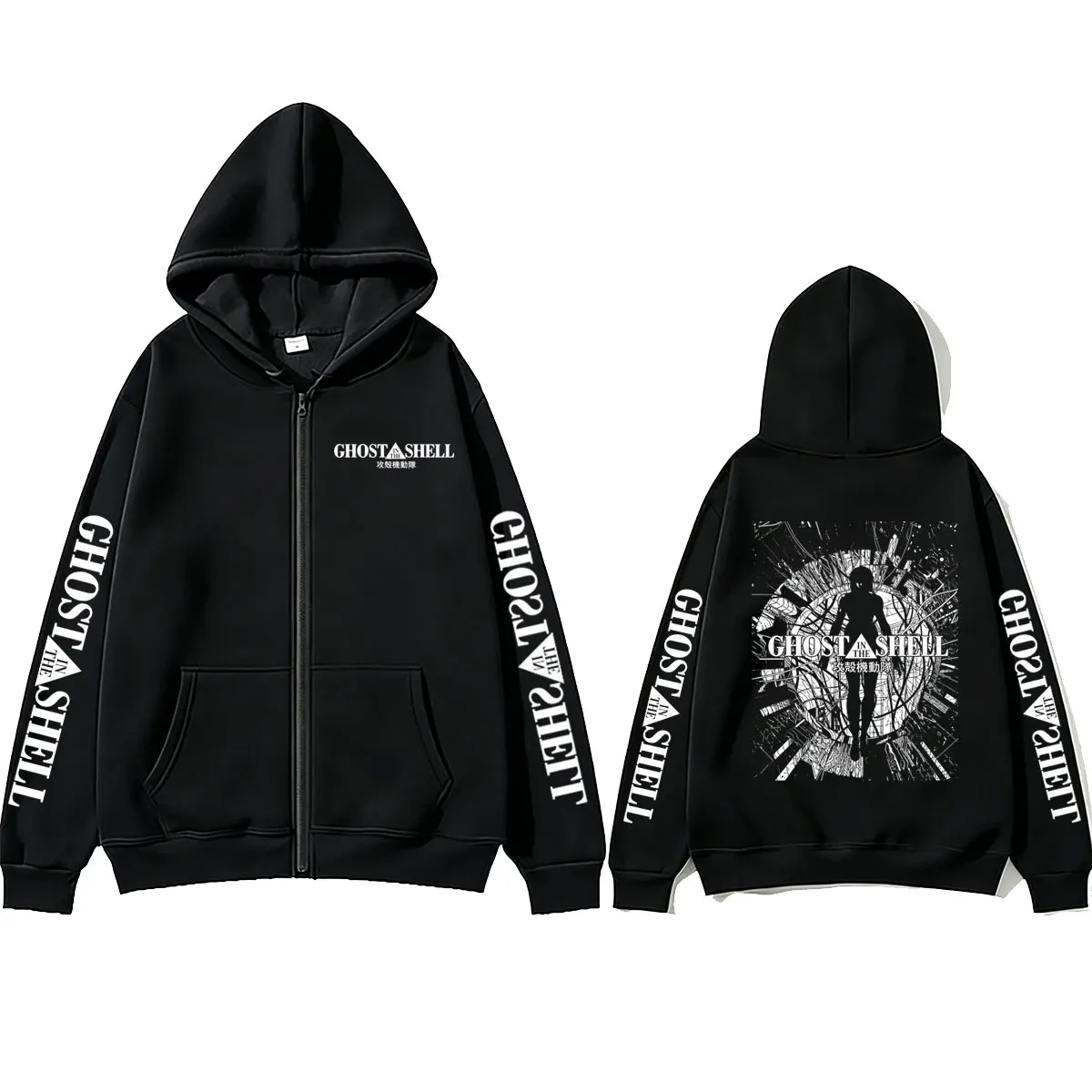 Anime Ghost in The Shell Kusanagi Motoko Graphic Zipper Hoodie Men Women Manga Casual Zip Up Jacket Coat Male Oversized Hoodies