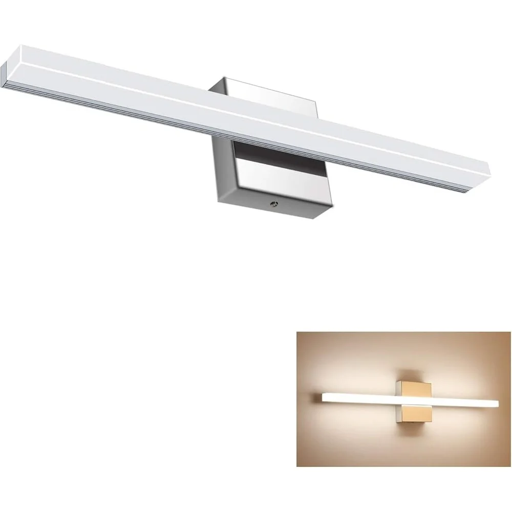 12W LED 화장대 조명 직사각형 튜브 욕실 침실 조명기구 자연 백색 아크릴 크롬 현대 디자인 IP44 방수