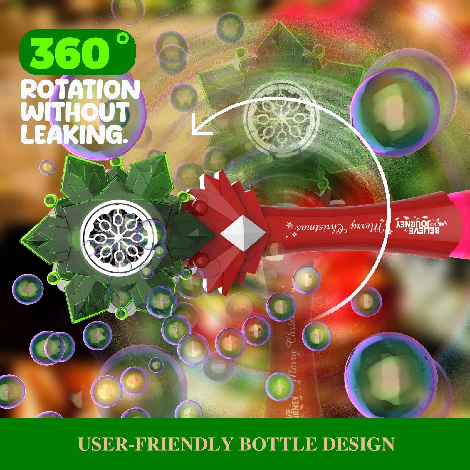 Maszyna do robienia bańek w kształcie choinki - zabawna zabawka dla dzieci, 360 °   Wirujący, magiczny dźwięk i światła, idealny prezent świąteczny na imprezy i zabawy na świeżym powietrzu