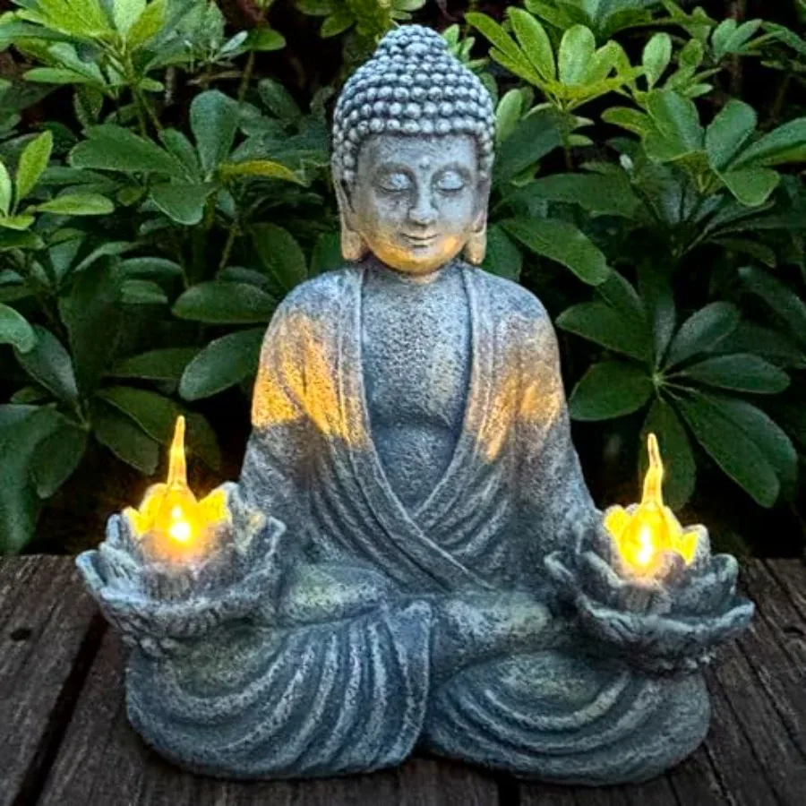 

Buddha Statue for Home and Outdoor Decor Solar Powered Flickering LED, Garden Light Zen Meditation Spiritual Room Decor- Buddha