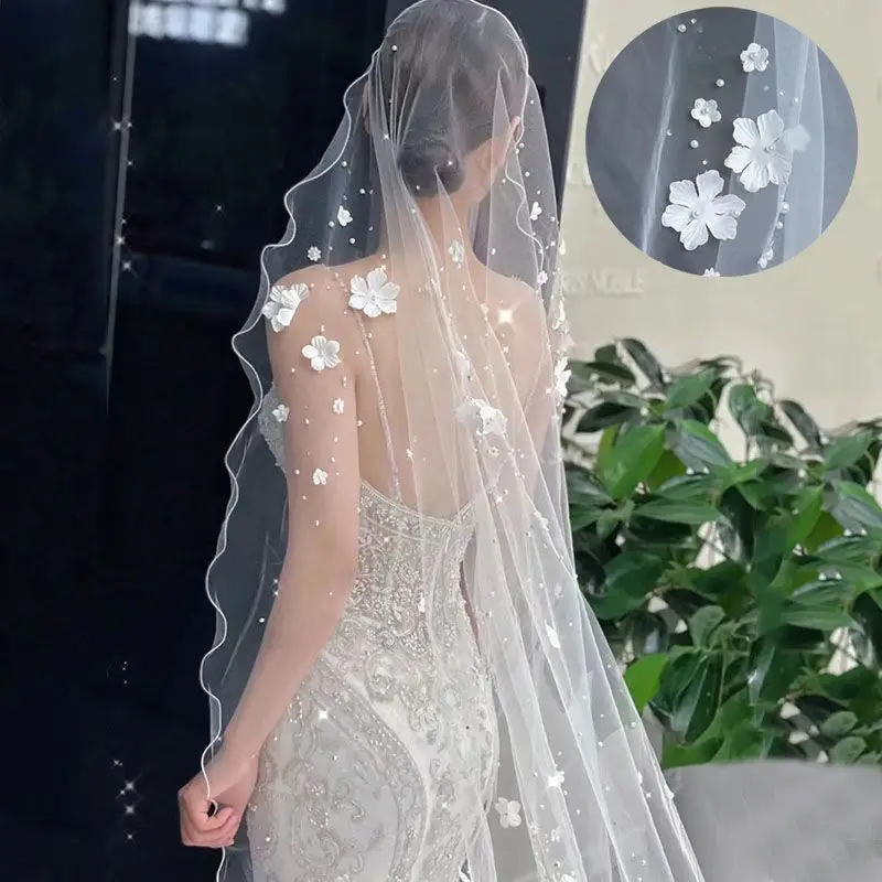 

Newest Bridal Veils Women One-Layer Appliqued Bride's Main Wedding Headgear Princess Bride Dress robes de soirée Customized