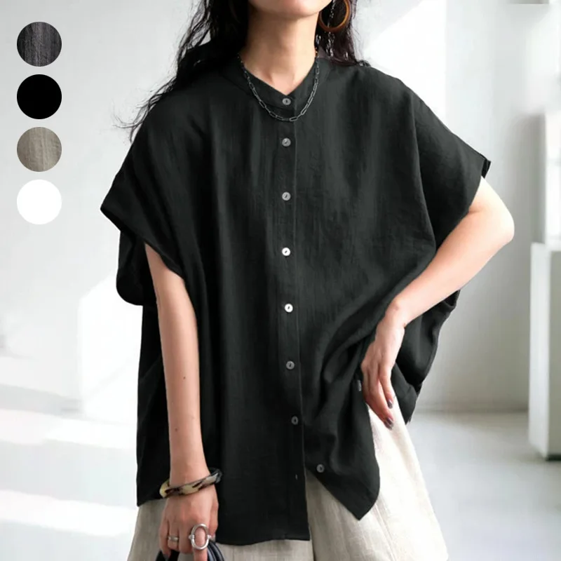여성을 위한 새로운 니치 디자인 셔츠 여름 단색 루즈핏 편안한 캐주얼 배트윙 슬리브 탑 트렌디