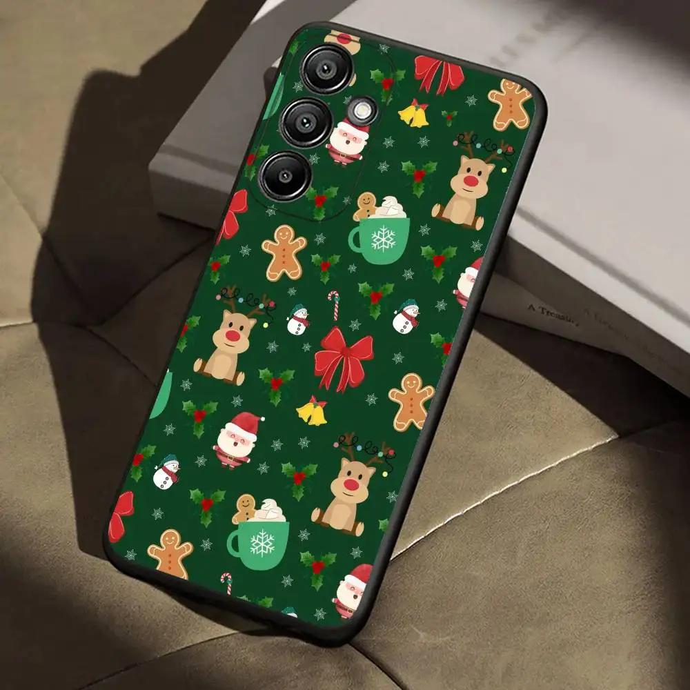 การ์ตูนต้นคริสต์มาสสโนว์แมนเคสโทรศัพท์สำหรับซัมซุง กาแล็คซี่ เอ 13,21 เอส,22,31,32,52,53,71,72,73,ปกสีดำนุ่ม