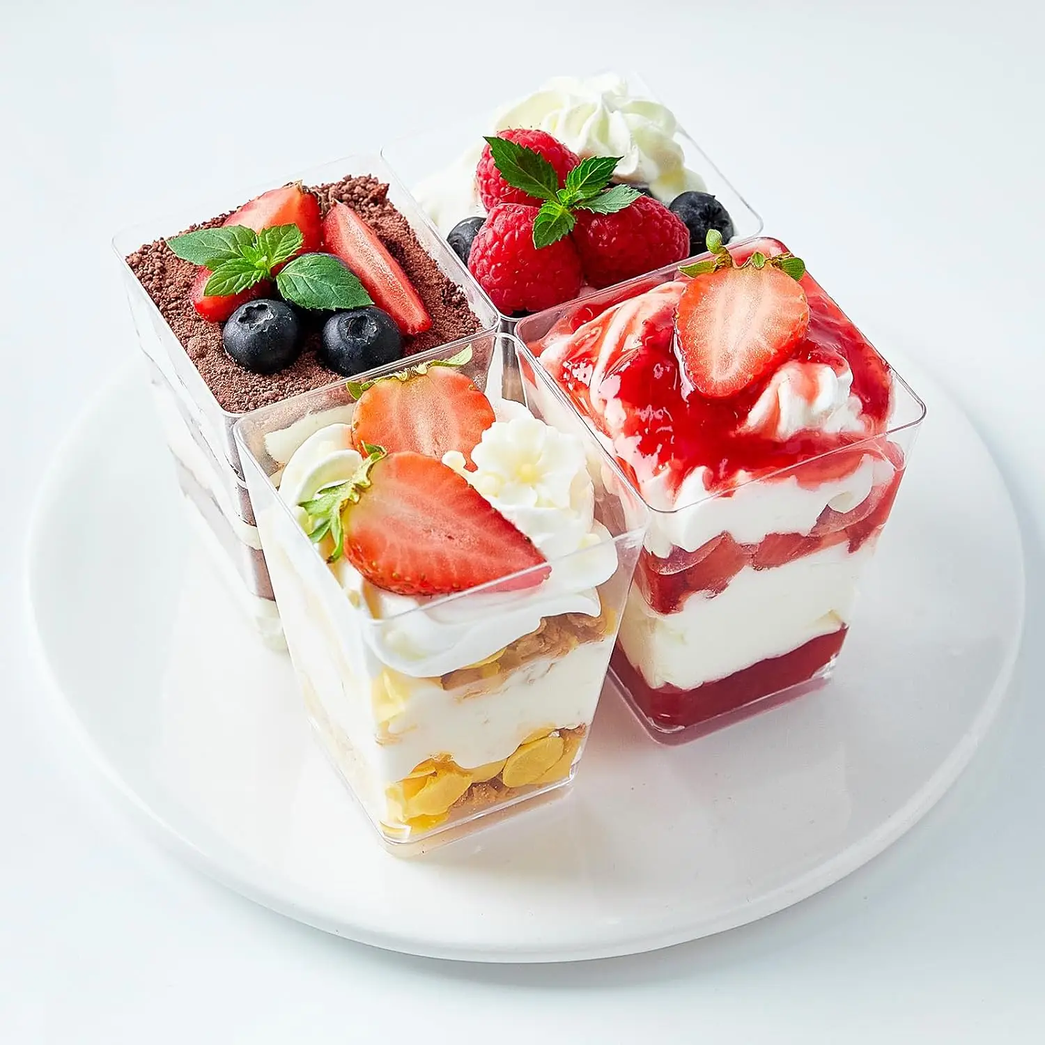 50SET 5oz Clear Square Hard Plastic Dessert Cups With Lids And Spoons,Reusable Mini Individual Serving Bowls For Pudding,Mousse,Ice Cream,Yogurt,Parfait,Jello,Fruit Salad,Tiramisu,Suitable For Birthday Party,Wedding,Baby Shower,Halloween Holiday Buffet