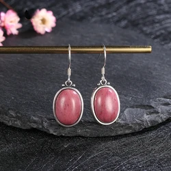 10*14MM Large Oval Natural Rhodochrosite Labradorite 925 Sterling Silver Earrings Elegant Simple Pendant Jewelry Engagement Gift