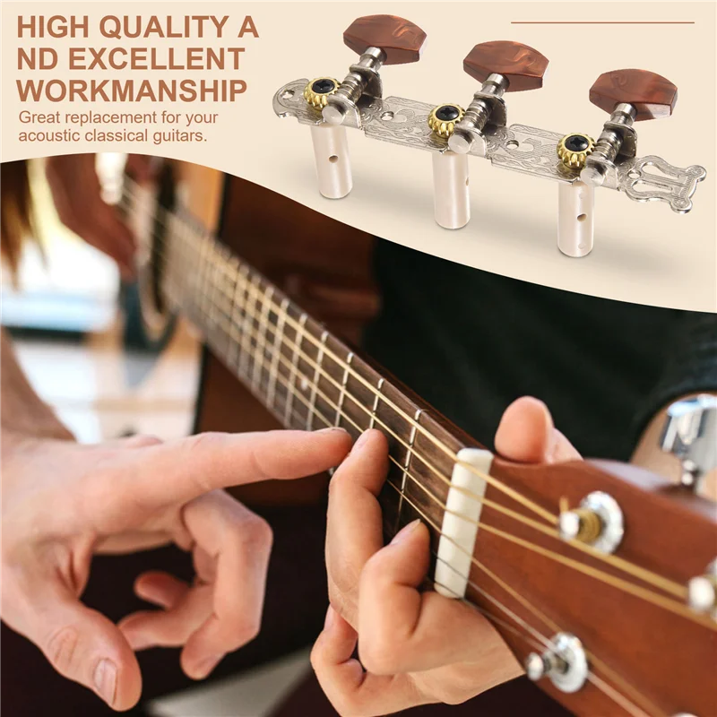 -A14E 2 قطعة 1:15 الكلاسيكية الفضة موالف الغيتار ضبط آلة رؤساء مفاتيح أوتاد لأجزاء الغيتار