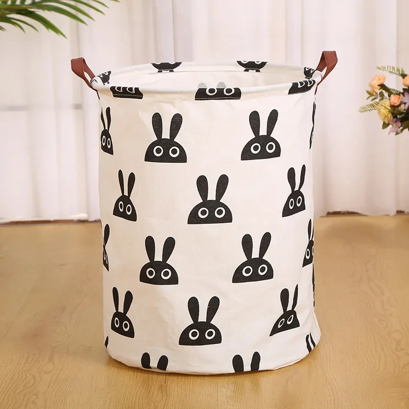 Foldable Laundry Basket Storage Bucket Cotton Linen Fabric White Black Waterproof Dirty Laundry Toy Storage Basket Dirty Clothes