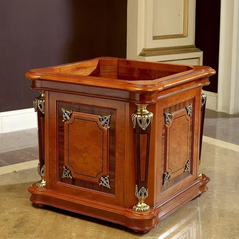Exquisite Wooden Classical Style Square Flower Pot with Solid Wood Frame for Apartment Living Room Floor Display