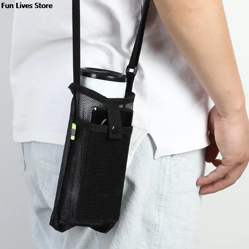 

Water Bottle Holder Bag with Adjustable Shoulder Strap Lightweight Mesh Crossbody Bags Cycling Hiking Portable Bottle Pouch