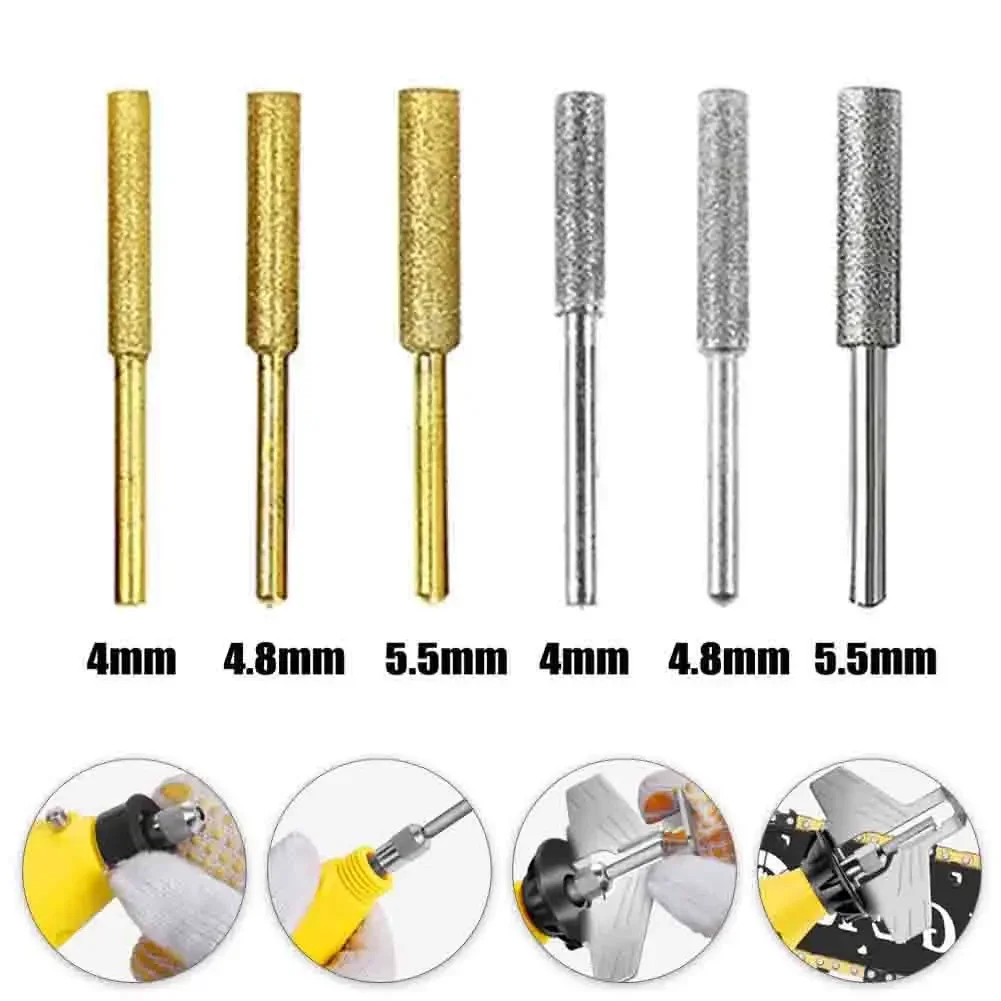 4pcs Diamond Coated Cylindrical Burr Chainsaws Sharpener 4/4.8/5.5mm Grinding Head For Hand Crank Chainsaw Chain Sharpening