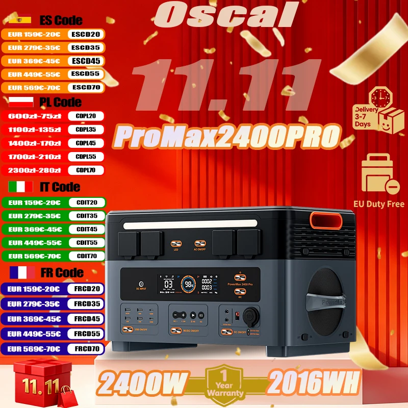 Oscal PowerMax 2400pro centrale électrique Portable 2400*2W 3892WH cellule solaire Camping en plein air maison batterie externe Mobile d'urgence