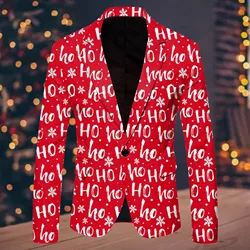 Christmas Snowflake Santa Printed Blazers Men's Coats With Pocket Lapel One Button Loose Casual Fashion Male Suit Jackets