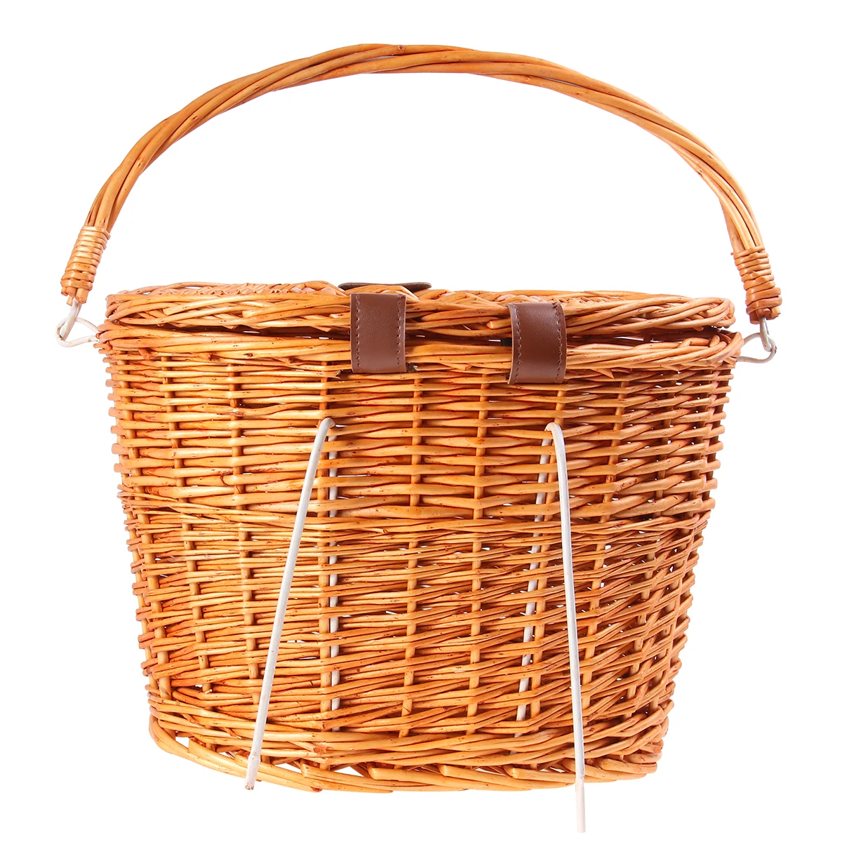 Bicycle Basket Wicker Front Handlebar Bike Basket Lid Natural Rattan Large Capacity For Books Picnic Lunch Storage Baskets