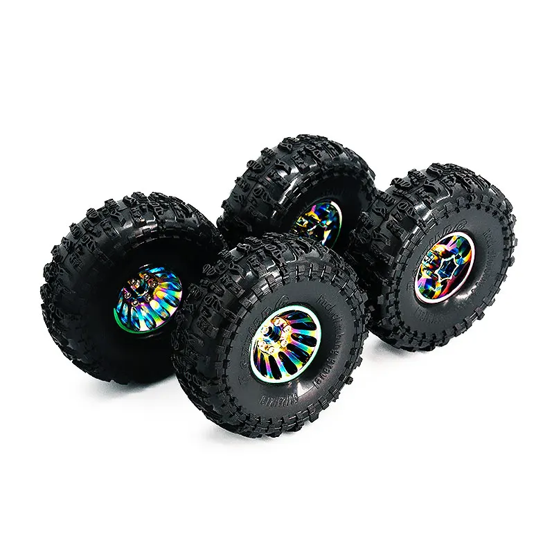 RevvitRC 4 pezzi pneumatici in gomma metallo cerchione mozzo Set per 1/18 1/24 HSP HPI SCX10 TRX-4 TRX-6 RC Crawler