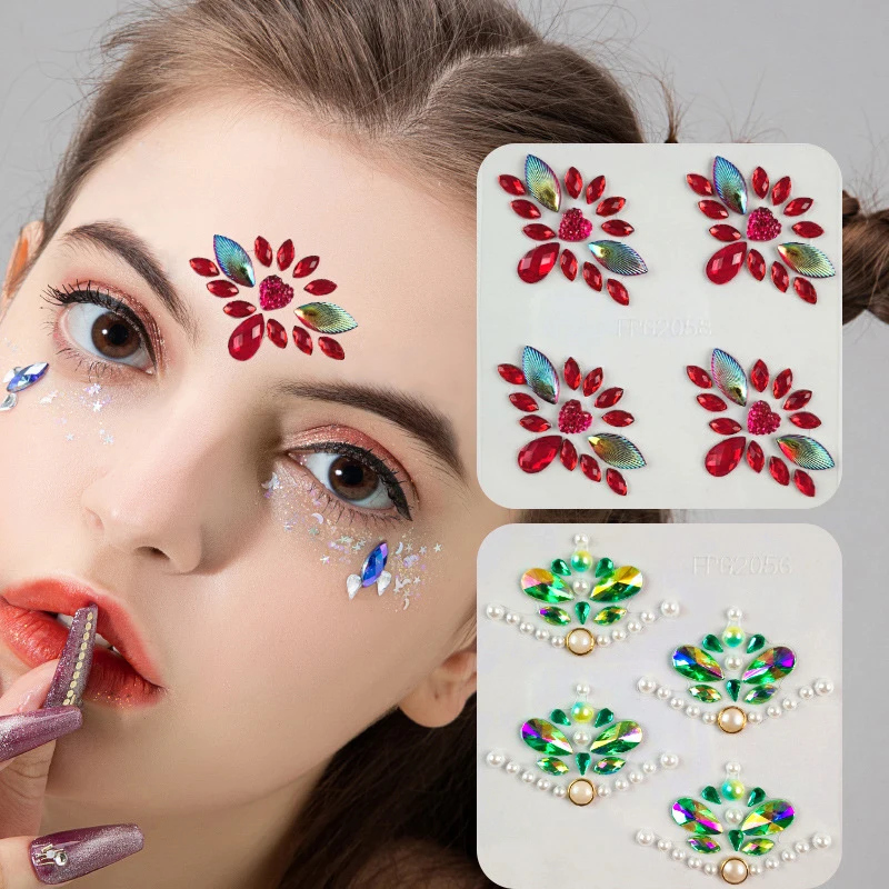 เซ็กซี่เพชร Face Tattoo สติกเกอร์สีสัน Glitter คริสตัล Party Face Decal 3d Self-Adhesive Rhinestones Face Jewel Sliders