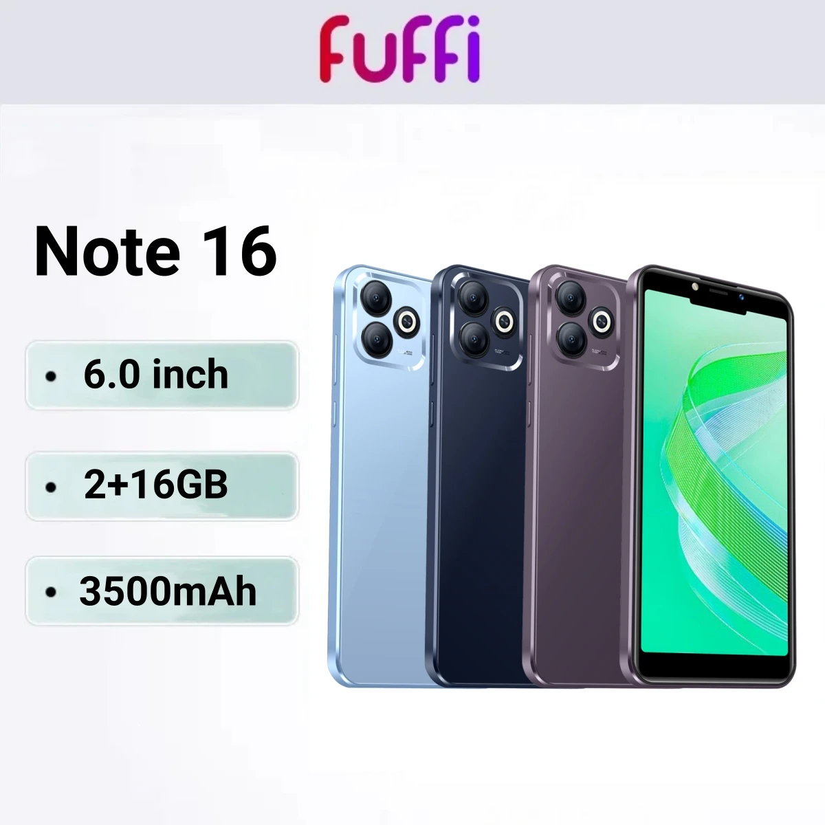 FUFFI-Note 16,Smartphone Android,6.0 Inch,2+16GB ROM,3500mAh Battrey,Mobile Phones,5+8MP Camera,Dual SIM,Original Cell Phone