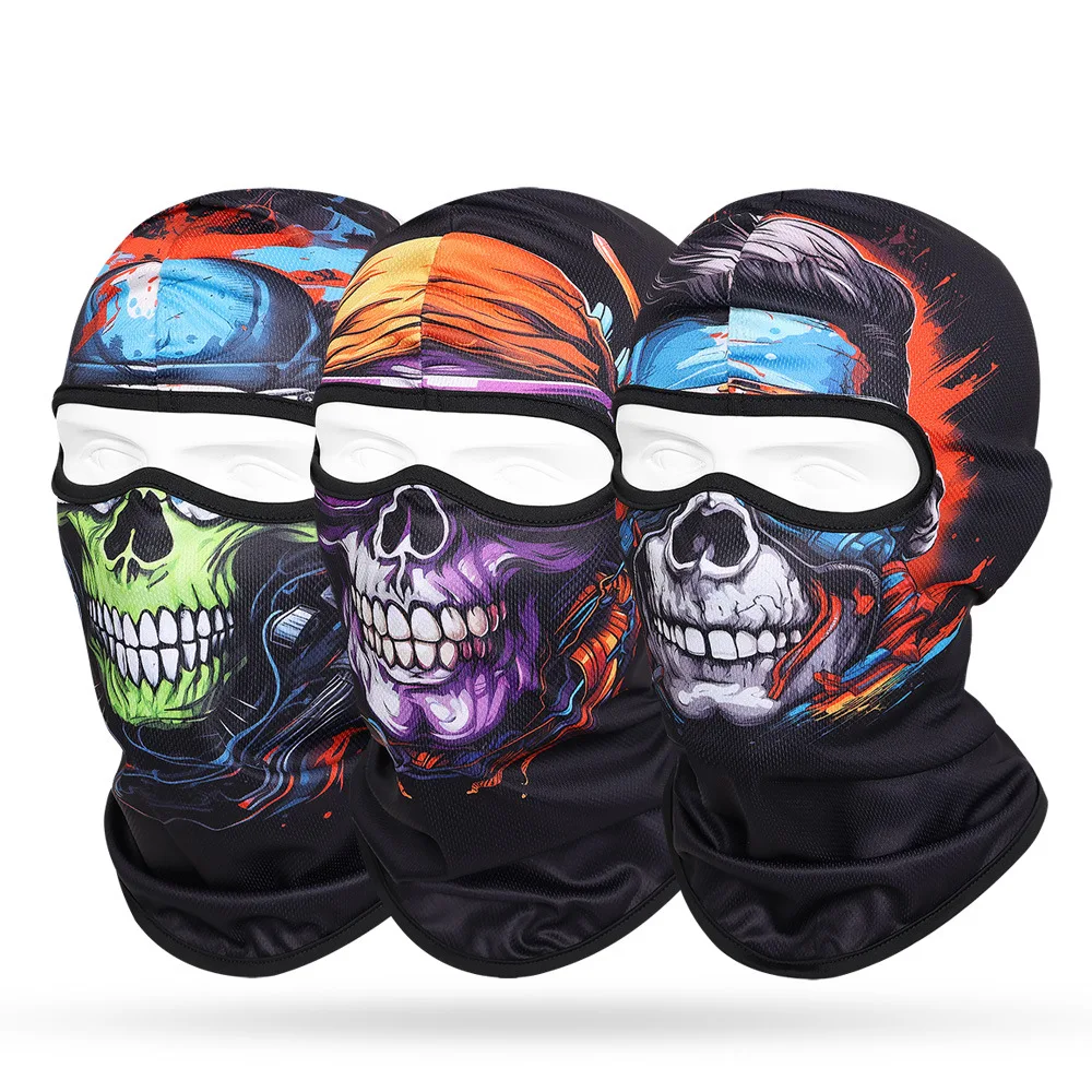 New Colorful Skull Balaclava Men Outdoor Headwear Dry Quick Cycling Hooded Cap Windproof Full Face Mask Bike Motorcycle Headgear