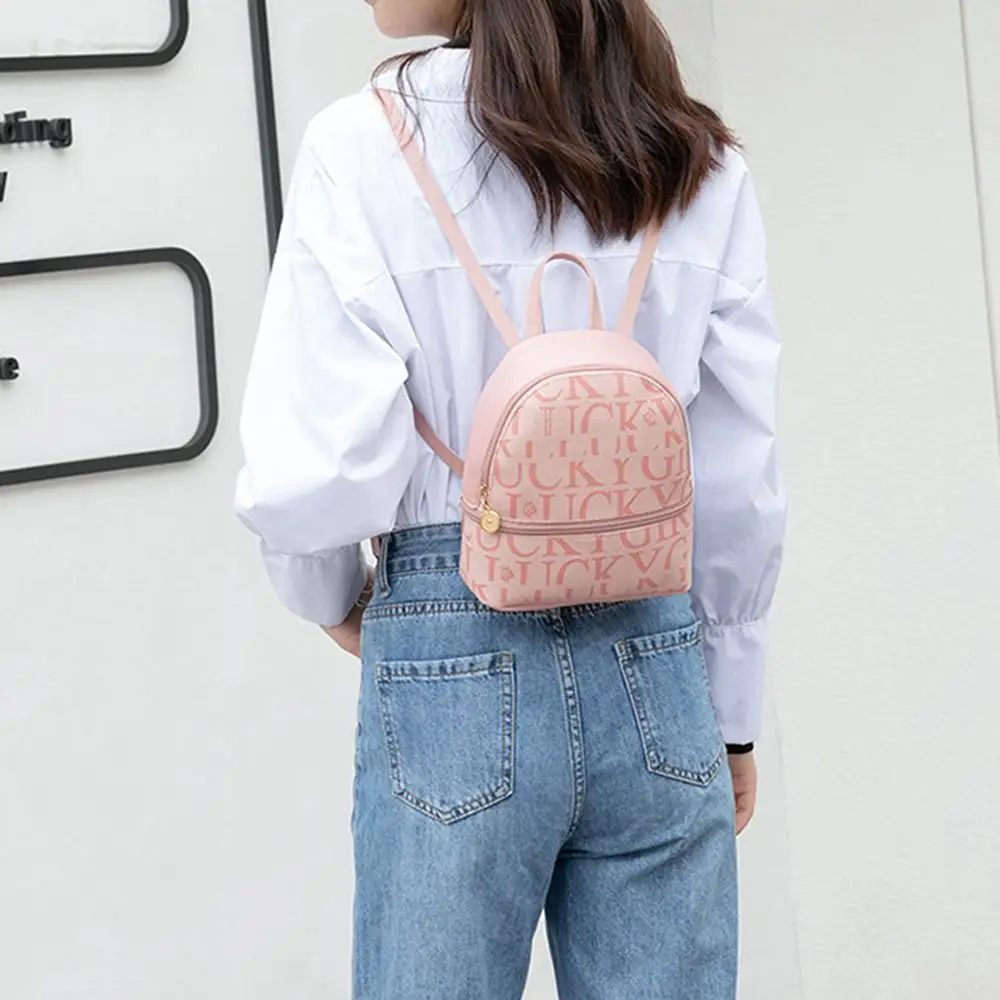 Casual PU Leather Small Backpack Letter Printed Multi-purpose Sling Bags Daily Purse Women Ladies