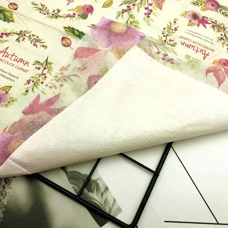 20pcs/Pac 33*33cm Colorful Printed Napkin Wreath Folded Square Flower Paper Table Setting Wine Glasses Decorative Paper Napkins