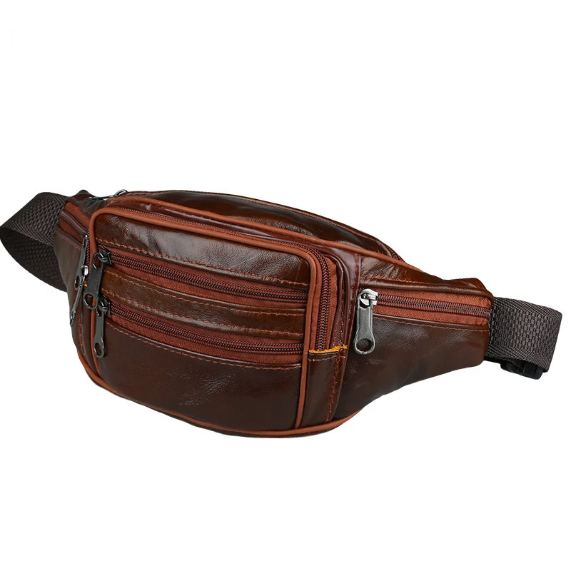 Genuine Leather Casual Men\'s Waist Fanny Packs Designer Hip Belt Bag for Mobile Phone Travel Women Chest Shoulder Bag Cross Body