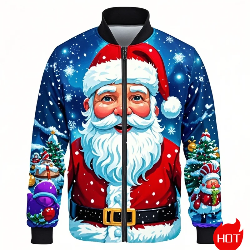 Autumn Fashion 3D Printing Happy Christmas Jacket Cute Santa Claus Xmas Graphic Jackets For Men Unisex Funny Streetwear Clothing