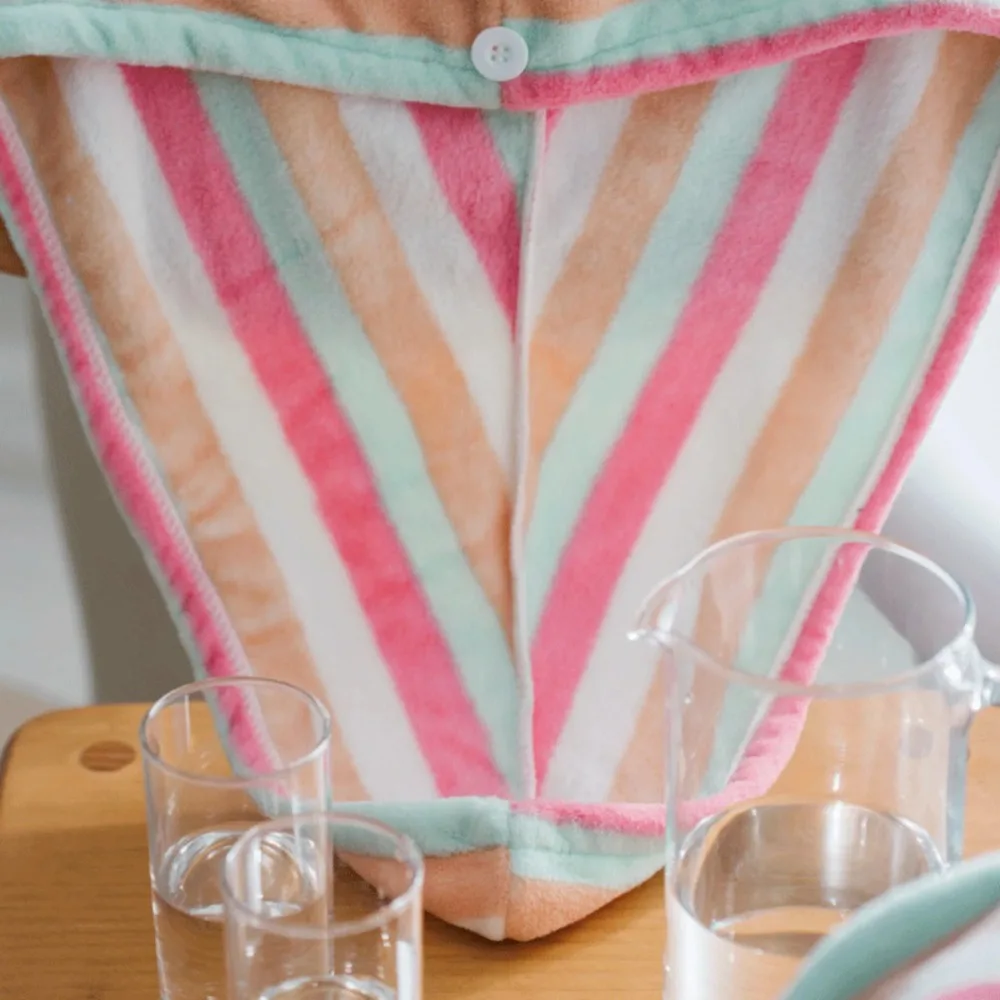 Gorro de toalla para el cabello ultraabsorbente de secado rápido para mujer, turbante de microfibra a rayas coloridas, ducha, baño, gimnasio, 25x65cm, ligero y suave