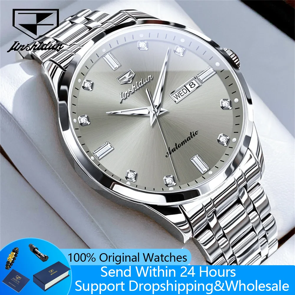 

JSDUN 8841 Мужские автоматические часы с ромбовидной шкалой, роскошные классические часы с двойным календарем для мужчин, водонепроницаемые механические мужские наручные часы