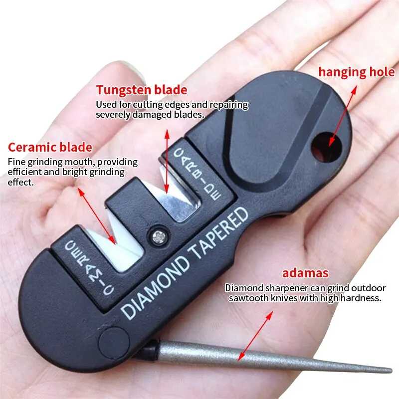 4-in-1 Mini Portable Tungsten Ceramic Carbide Knife Whetstone Sharpener Multifunctional Camp Outdoor Tools