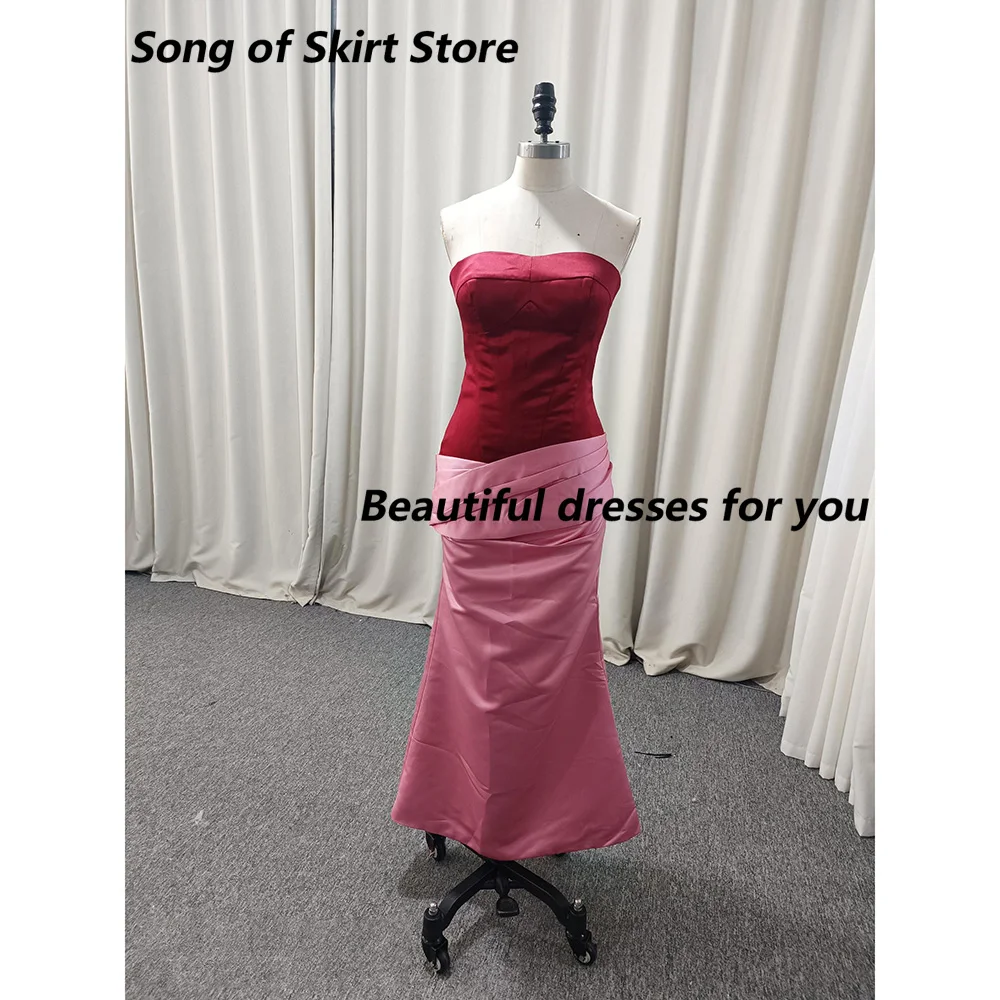 Customized Sizes Available Simple Pleat Mermaid Strapless Midi Dresses Homecoming Dresses High Quality Pastrol Retro Classic