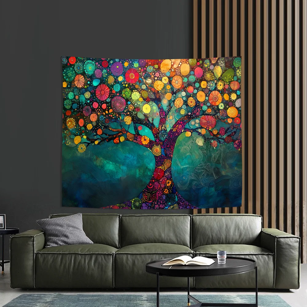 VIKAMA Baum des Lebens Kunst Wandteppich Regenbogen Baldachin Wohnzimmer Sofa Hintergrund Bohemian Home Art Room Decor