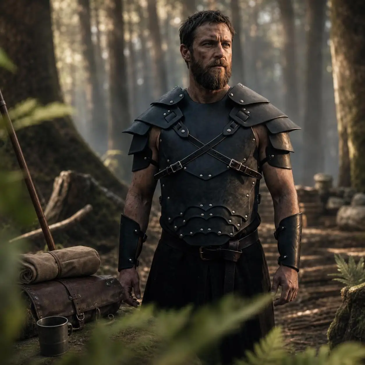 Chest Gear with Shoulder Guards Leather-Like Cosplay Chestplate Shoulder Guards Layered Harness Battle-Ready for Cosplayers