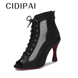 CIDIPAI-Bottes de danse à semelle rouge pour femmes, chaussures de salsa et de tango, chaussures de danse latine pour filles, sports d'intérieur, maille respirante, chaussures de fête