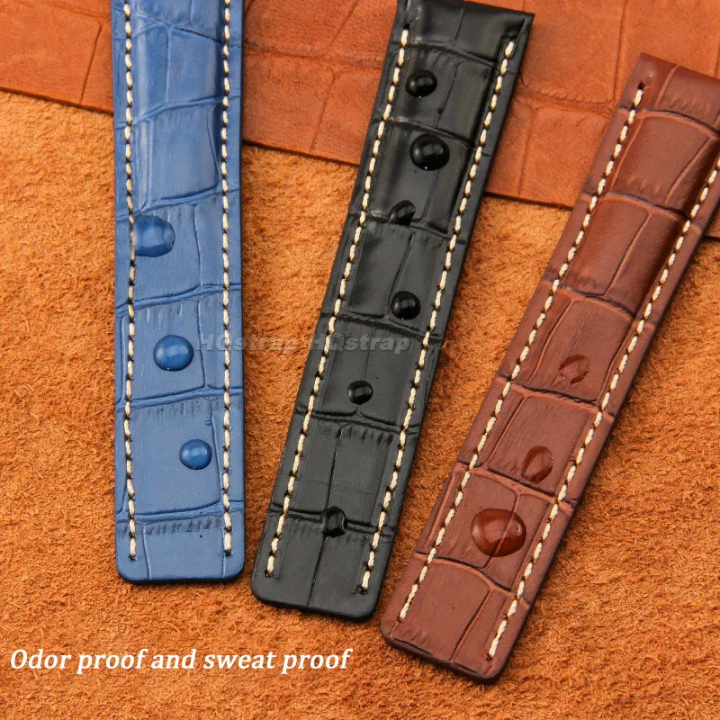 Correa de cuero de vaca de 22mm y 24mm para reloj Breitling, pulsera impermeable, pulsera Universal con hebilla plegable para hombre y mujer