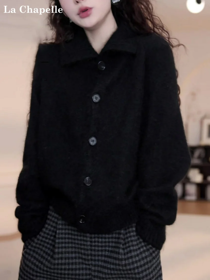 

Вязаный кардиган La Chapelle Chic Bla для женщин: весна-осень-зима, с пушистым воротником, открытый, удобный, в корейском стиле