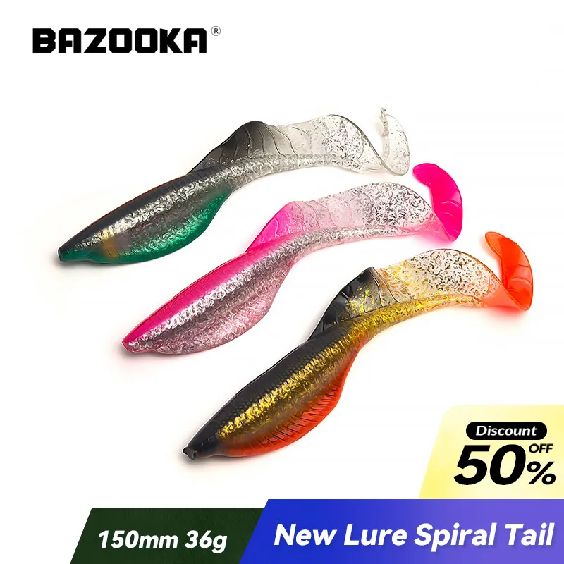 

150mm / 36g Bazooka Fishing Lure Swimbait Carp Bass Large roll tail Sinking Baits PVC Soft Shad Wobblers JIG Worm Pike