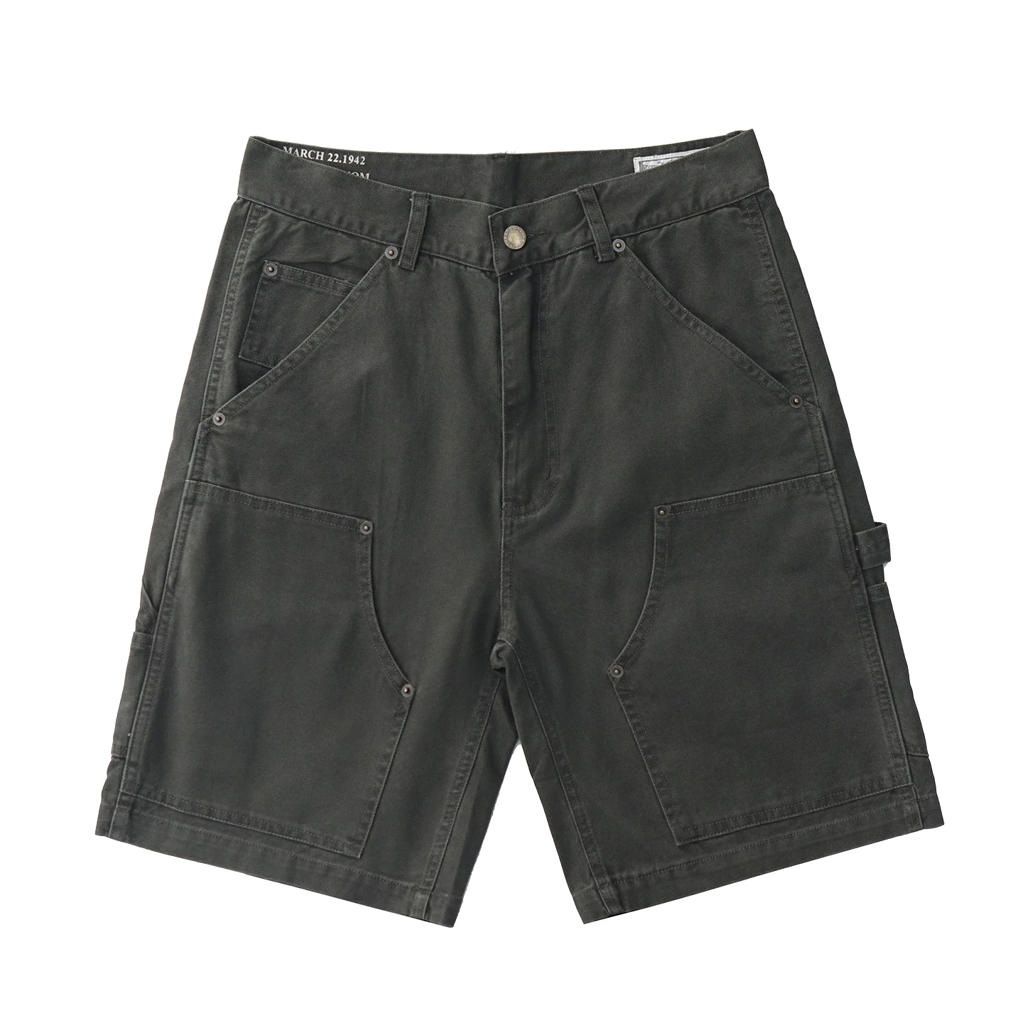 12OZ high-density pure cotton canvas American retro washing and antique loose straight logging equipment five-point pants