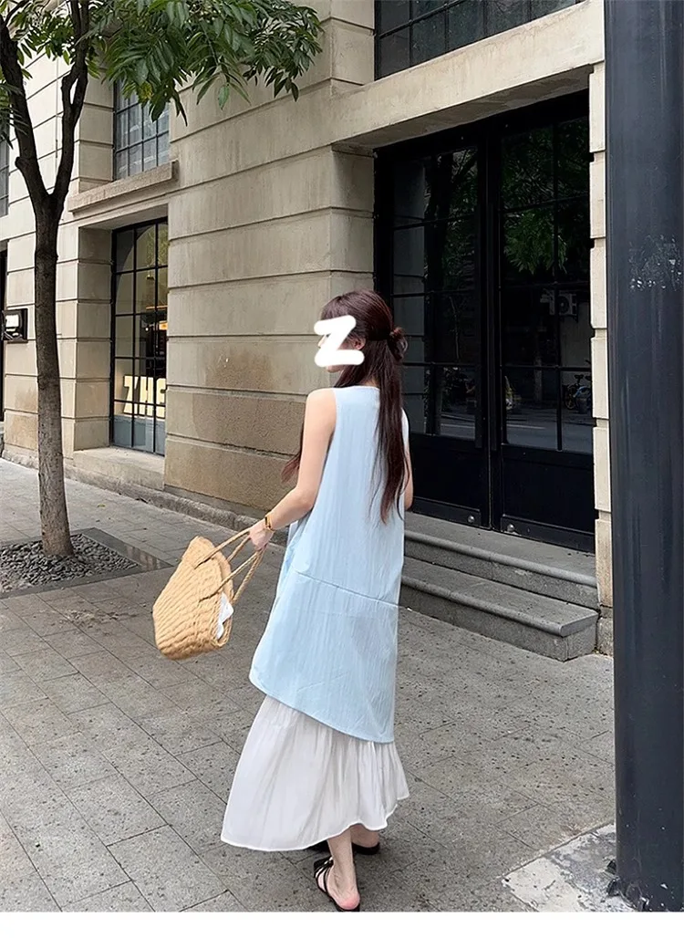 Dresses Sleeveless Womens To Wear A Wedding Summer Cotton Spaghetti Strap Halterneck Hollow-Out Cutout Side-Slit Colorful Simple