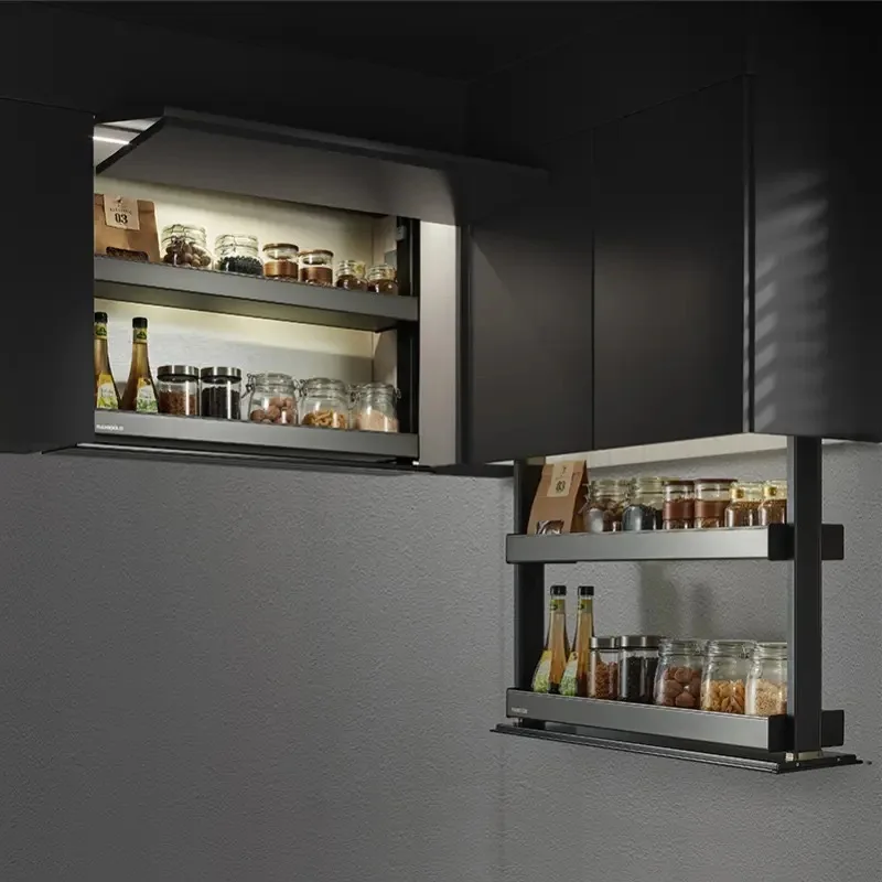 

Customization Adjustable Wall Cabinet Seasoning Storage Vertical up and Down Electric Lift Hanging Bracket