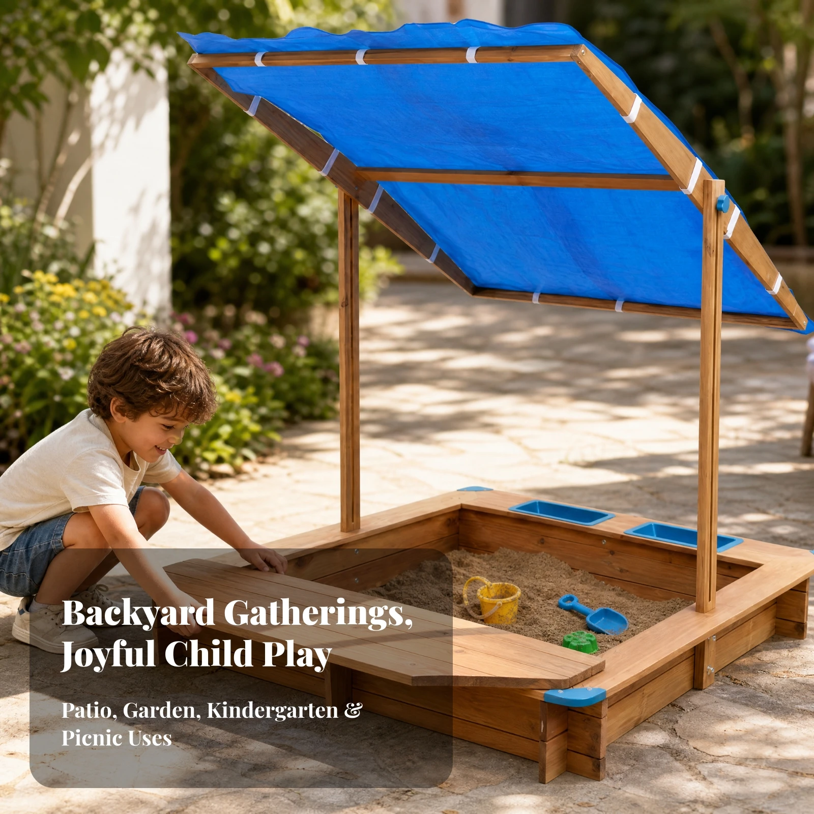 Wooden Sandbox with Canopy Protection Wooden Sandpit with Roof Sandbox with Canopy Weather-Resistant Toy Child-Friendly