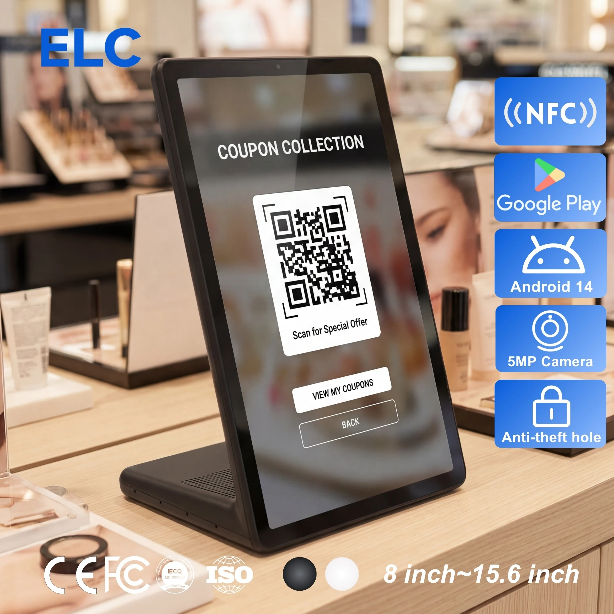 Retail POS Display L-Type Portrait Touch Screen Monitor 11 Inch Android Tablet 4+64GB for Retail Shop POS Payment & Promotion