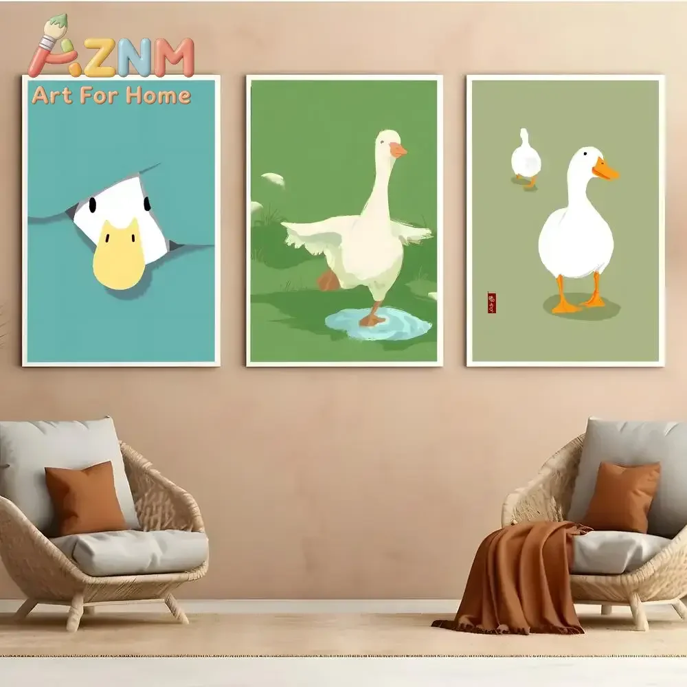 1pc frameless Cute Duck Poster Self Adhesive HD PVC Wall Art - Stain Proof For Home Office