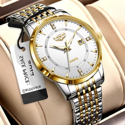 LIGE 2024 TOP Men's Watch Luminous Stainless Steel Watch Sports Quartz Waterproof Clock Men's Date Business Watch Gift for men