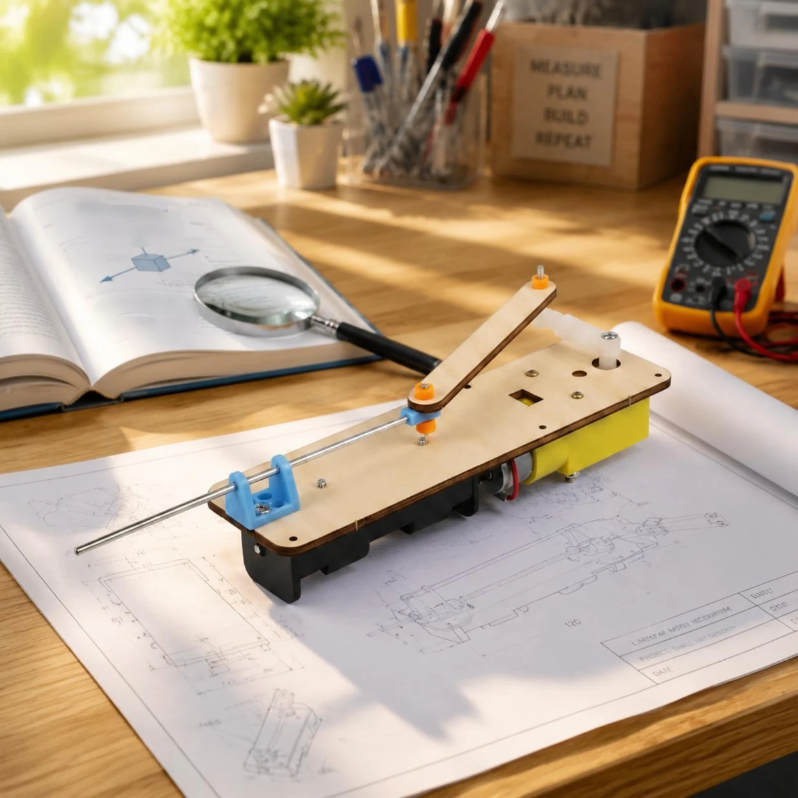 Reciprocating Linkage Model Adjustable Stroke Linear-Motion Linkage Classroom Apparatus Wooden Base Pre-Drilled Holes